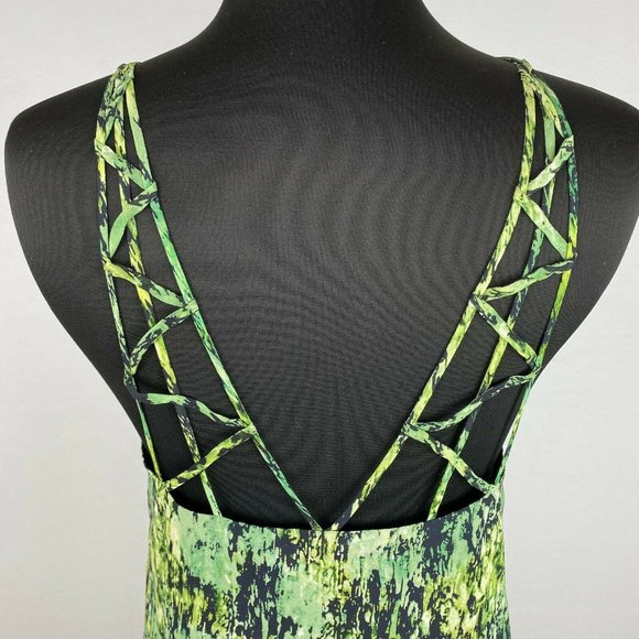 BCBGMAXAZRIA S Patterned Bakar Silk Cage Neck Tank Top In Evergreen Lined - Picture 9 of 12